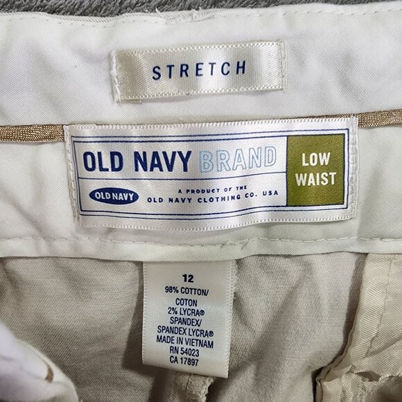 Womens Beige Old Navy Low Waist Stretch Pants Cotton Spandex Flat Front Size 12 - Picture 3 of 9
